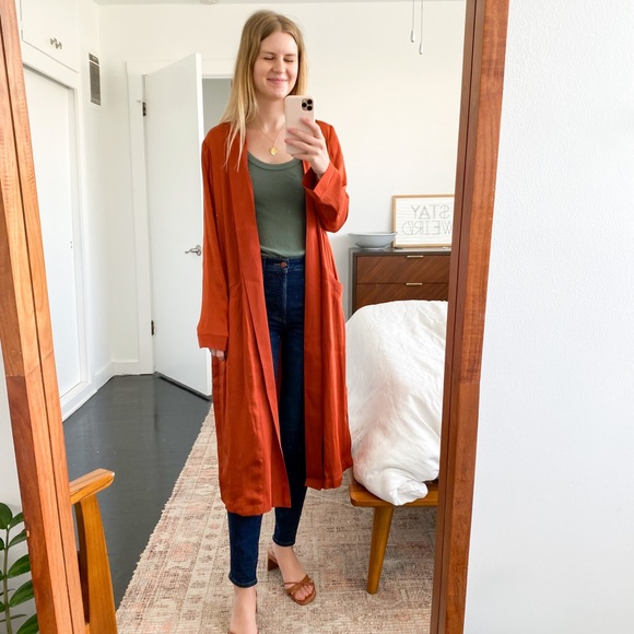 cupcakes & cashmere Tops - Cupcakes and Cashmere Rust Satin Duster